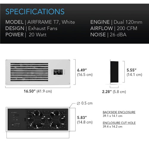 Airframe T7 Cupboard cooler Dual 120mm Fans - WHITE USB Powepack incl.
