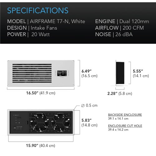 Airframe T7 N Cupboard cooler Dual 120mm Fans - INTAKE USB Powerpack incl. WHITE