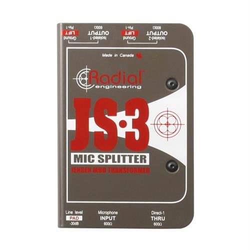 Radial JS3 - Mic splitter, passive with 1-input, 1-direct out & 2 Jensen isolated outputs 
