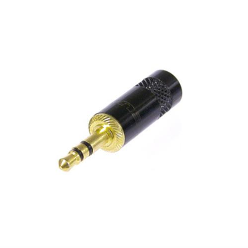 3.5mm TRS plug, black metal handle, gold contacts
